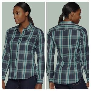 NEW Fjallraven Ovik Flannel Shirt Womens XL Plaid Long Sleeve Cotton Wool Navy